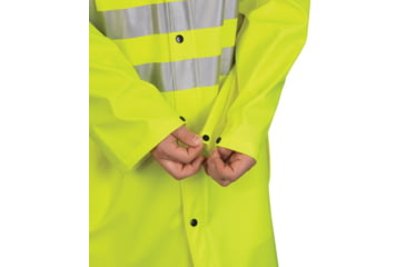 Image of MCR Safety Luminator Hi Vis Long Waterproof Raincoat with Silver Reflective Stripes, .40mm PU/Cotton Poly, Blend Stretch, ANSI 107 Type R Class 3, Fluorescent Lime, XL, 518CXL