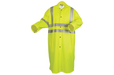 Image of MCR Safety Luminator Hi Vis Long Waterproof Raincoat with Silver Reflective Stripes, .40mm PU/Cotton Poly, Blend Stretch, ANSI 107 Type R Class 3, Fluorescent Lime, XL, 518CXL