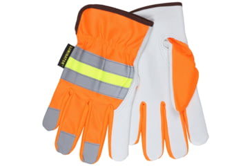 Image of MCR Safety Luminator Leather Drivers Hi-Vis Work Gloves, Premium Grade Grain Goatskin, Hi-Vis Back with Reflective Stripes, White, Medium, 36111M