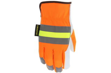 Image of MCR Safety Luminator Leather Drivers Hi-Vis Work Gloves, Premium Grade Grain Goatskin, Hi-Vis Back with Reflective Stripes, White, Medium, 36111M