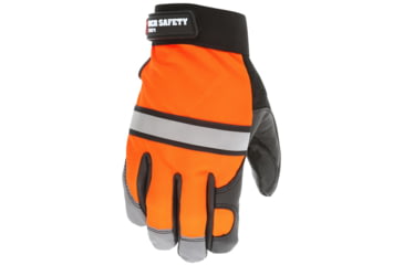 Image of MCR Safety Mechanics Gloves, Premium Grain Cow Palm, Hi-Vis Back, Reflective Knuckle Stripe and Fingertips, Black, X - Large, 921XL