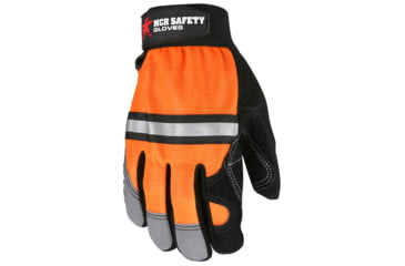Image of MCR Safety Mechanics Gloves, Reinforced Double Palm, Hi-Vis Back, Reflective Knuckle Strip and Fingertips, Black, X - Large, 911DPXL