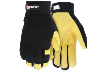 Image of MCR Safety Mechanics Gloves, Supple Grain Deerskin Palm, Adjustable Hook and Loop Wrist Closure, Flexible and Breathable Spandex Back, Gold, Medium, 901M