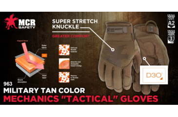 Image of MCR Safety Mechanics Gloves with TaskFit Design, Synthetic Leather Palm, Nylon and Spandex Back, Tan, X - Large, 963XL