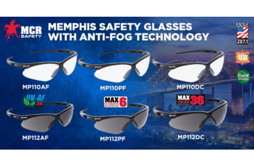 Image of MCR Safety Memphis Series Safety Glasses, MAX36 Anti-Fog / Anti-Scratch Coating, Wrap Around Lens Design, Gray, One Size, MP112DC