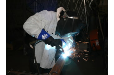 Image of MCR Safety Memphis Welding Leather Welding Work Gloves, Premium Grain Goatkin Leather, Mig/Tig Welder, 5in Cuff, Black and Blue, Medium, 4860M