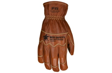 Image of MCR Safety Mustang Leather Drivers Utility Work Gloves, Grain Goat Double Palm, Lined and Sewn with DuPont Kevlar, Wing Thumb, Brown, Large, MU3624KL