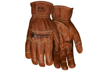 Image of MCR Safety Mustang Leather Drivers Utility Work Gloves, Grain Goat Double Palm, Lined and Sewn with DuPont Kevlar, Wing Thumb, Brown, Large, MU3624KL