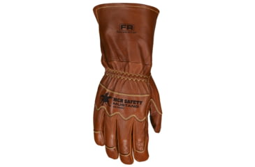 Image of MCR Safety Mustang Leather Drivers Utility Work Gloves, Grain Goat Double Palm, Unlined, Sewn with DuPont Kevlar, Extended Gauntlet Cuff and Wing Thumb, Brown, X - Large, MU3624GXL