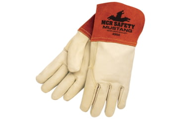 Image of MCR Safety Mustang Leather Welding Work Gloves, Premium Top Grain Cowskin Leather, 4.5in Split Leather Gauntlet Cuff, Beige and Russet, X - Large, Each, 1, 4950XL-EA