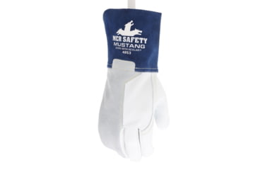 Image of MCR Safety Mustang Leather Welding Work Gloves, Premium Top Grain Goatskin Leather, 4in Split Cowskin Leather Cuff, White Gray and Blue, Small, 4853S