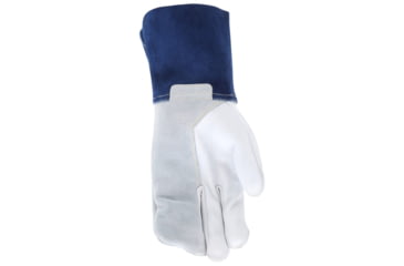 Image of MCR Safety Mustang Leather Welding Work Gloves, Premium Top Grain Goatskin Leather, 4in Split Cowskin Leather Cuff, White Gray and Blue, Small, 4853S