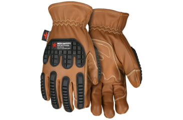 Image of MCR Safety Mustang Utility Leather Drivers Work Gloves, Grain Goat Double Palm, Lined and Sewn with DuPont Kevlar, ANSI Impact Level 1 Back of Hand Protection, Chocolate, Large, MU3634KL