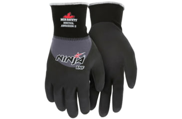 Image of MCR Safety Ninja BNF Work Gloves, 15 Gauge Nylon/Spandex Shell, NFT Coated Over the Knuckle, Black/Gray, Large, N96793L