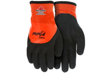Image of MCR Safety Ninja Work Gloves, 15 Gauge Nylon Shell, 7 Gauge Acrylic Terry Interior, Rough Over the Knuckle Outer Dip, Black/Orange, Large, N9695L