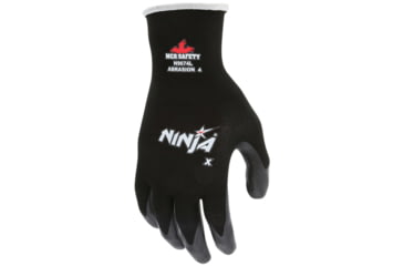 Image of MCR Safety Ninja X Work Gloves, 15 Gauge Nylon/Lycra Blended Shell, Bi-Polymer Coated Palm and Fingertips, Black, Small, N9674S