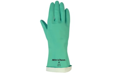 Image of MCR Safety Nitri-Chem Flock Lined Nitrile Gloves, Industrial Grade, 13in Length, 15 mil Thickness, Green, X - Large, 5320
