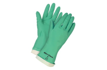 Image of MCR Safety Nitri-Chem Flock Lined Nitrile Gloves, Industrial Grade, 13in Length, 15 mil Thickness, Green, X - Large, 5320