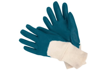 Image of MCR Safety Nitrile Coated Work Gloves, Palm and Over the Knuckle Coating, Knit Wrist and Soft Interlock Lining, Industry Standard, Blue/Natural, Small, 97980S