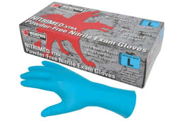 Image of MCR Safety NitriMed-XTRA Disposable Nitrile Gloves, 6 mil Thickness with Textured Grip, Powder Free Medical Grade, 12in Length, Blue, Medium, 6012M
