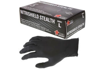 Image of MCR Safety NitriShield Stealth Disposable Nitrile Gloves, Powder Free Industrial Food Service Grade, 9.5in Length, 4 mil Thickness, Black, XX - Large, 6061XXL