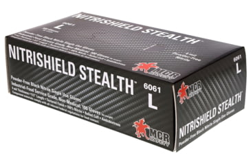 Image of MCR Safety NitriShield Stealth Disposable Nitrile Gloves, Powder Free Industrial Food Service Grade, 9.5in Length, 4 mil Thickness, Black, XX - Large, 6061XXL