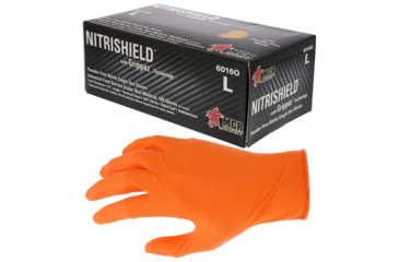 Image of MCR Safety NitriShield with Grippaz Technology Disposable Nitrile Gloves, Powder Free Industrial Food Service Grade, 9.5in Length, 6 mil Thickness, Orange, XX - Large, 6016OXXL