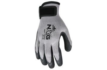 Image of MCR Safety NXG Work Gloves. 10 Gauge Cotton Polyester Shell, Latex Coated Palm and Fingertips, Adjustable Hook and Loop Wrist Closure, Black/Gray, Medium, 9688VM