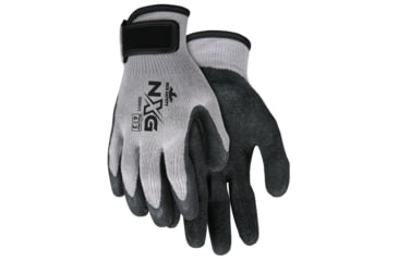 Image of MCR Safety NXG Work Gloves. 10 Gauge Cotton Polyester Shell, Latex Coated Palm and Fingertips, Adjustable Hook and Loop Wrist Closure, Black/Gray, Medium, 9688VM