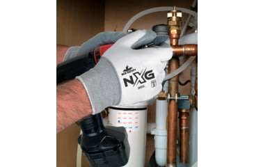 Image of MCR Safety NXG Work Gloves, 15 Gauge Nylon Shell, Nitrile Coated Palm and Fingertips, Gray/White, X - Large, 9683XL