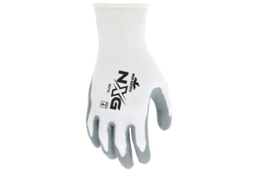 Image of MCR Safety NXG Work Gloves, 15 Gauge Nylon Shell, Nitrile Foam Coated Palm and Fingertips, Gray/White, Medium, 9674M