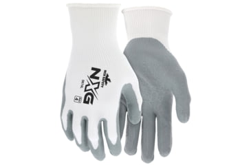 Image of MCR Safety NXG Work Gloves, 15 Gauge Nylon Shell, Nitrile Foam Coated Palm and Fingertips, Gray/White, Medium, 9674M
