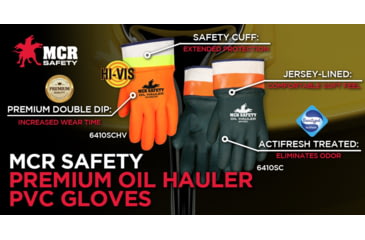 Image of MCR Safety Oil Hauler Double Dipped PVC Work Gloves, Soft Jersey Lining, Protective Safety Cuff, Hunter Green, Large, 6410SC