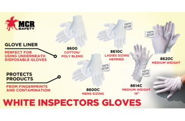 Image of MCR Safety Long White Inspectors Gloves - Men's, Large, 14in, Straight Thumb, 8614C