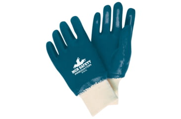 Image of MCR Safety Predator Fully Nitrile Coated Work Gloves, Jersey Lining and Knit Wrist, Treated with ActiFresh, Blue/White, Large, 9751