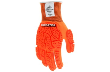 Image of MCR Safety Predator Mechanics Hi-Vis Impact Resistant Work Gloves, Tire Tread TPR on Back, Fingers, and Thumb, Breathable Nitrile Palm adds Wet and Dry Grip, Orange, Large, PD3950L