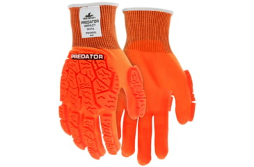 Image of MCR Safety Predator Mechanics Hi-Vis Impact Resistant Work Gloves, Tire Tread TPR on Back, Fingers, and Thumb, Breathable Nitrile Palm adds Wet and Dry Grip, Orange, Large, PD3950L