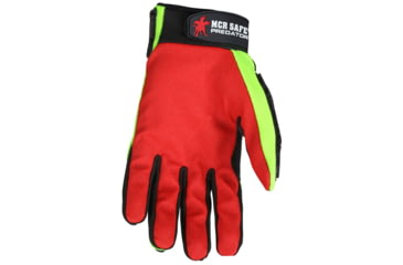 Image of MCR Safety Predator Mechanics Work Gloves, Textured PVC Coated Synthetic Palm, Hi-Vis Spandex Back, Back of Hand Impact Protection, Red/Hi-Vis Lime, XX - Large, PD2901XXL