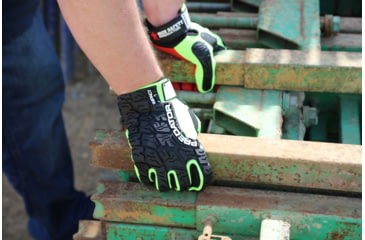 Image of MCR Safety Predator Mechanics Work Gloves, Textured PVC Coated Synthetic Palm, Hi-Vis Spandex Back, Back of Hand Impact Protection, Red/Hi-Vis Lime, XX - Large, PD2901XXL