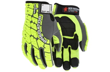 Image of MCR Safety Predator Mechanics Work Impact Resistant Gloves, Synthetic Leather Palm, MAXGrid Palm and Fingers, Tire Tread Pattern TPR on Spandex Back, HyperMax Cut Resistant Palm Liner, Lime, XX - Large, PD2911XXL