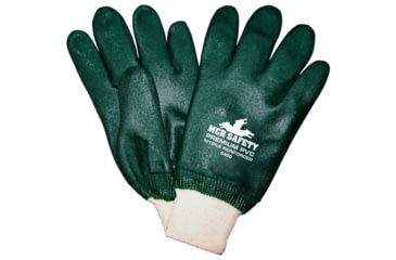 Image of MCR Safety Premium PVC Coated Work Gloves, Double Dipped with Sandy PVC, Nitrile Reinforced, Soft Jersey Lining, Comfortable Knit Wrist, Hunter Green, Large, 6400