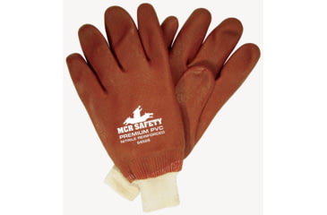 Image of MCR Safety Premium PVC Coated Work Gloves, Double Dipped with Sandy PVC, Nitrile Reinforced, Soft Jersey Lining, Comfortable Knit Wrist, Red, Large, 6450S