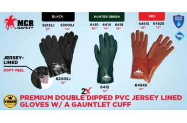 Image of MCR Safety Premium PVC Coated Work Gloves, Double Dipped with Sandy PVC, Soft Jersey Lining, 10in Length, Black/White, Large, 6200SJ