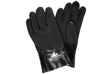 Image of MCR Safety Premium PVC Coated Work Gloves, Double Dipped with Sandy PVC, Soft Jersey Lining, 10in Length, Black/White, Large, 6200SJ