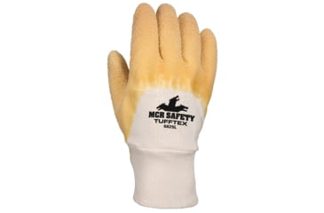 Image of MCR Safety Premium Tufftex Series Rubber Coated Canvas Work Gloves, Crinkle Texture Finish, Comfortable Knit Wrist, Yellow/Natural, Large, 6825