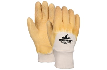 Image of MCR Safety Premium Tufftex Series Rubber Coated Canvas Work Gloves, Crinkle Texture Finish, Comfortable Knit Wrist, Yellow/Natural, Large, 6825