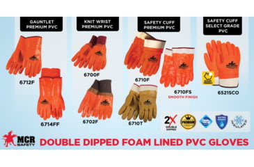 Image of MCR Safety PVC Coated Insulated Work Gloves, Double Dipped Hi-Vis Orange, Sandy Finish and Foam Lined, Protective Safety Cuff, Orange, Large, 6521SCO