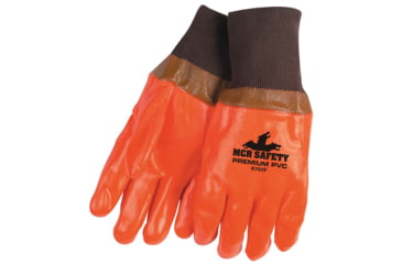 Image of MCR Safety PVC Coated Insulated Work Gloves, Single Dipped Hi-Vis Smooth PVC, Foam Lined, Comfortable Knit Wrist, Orange, Large, 6702F