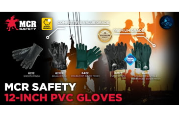 Image of MCR Safety PVC Coated Work Gloves, Single Dipped with Smooth PVC, Soft Interlock Lining, 12in Length, Black, Large, 6212