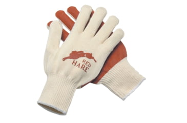 Image of MCR Safety Red Hare Cotton String Knit Work Gloves, 10 Gauge 100% Natural Cotton Shell, Nitrile Coated Palm, Russet/White, Small, 9670S